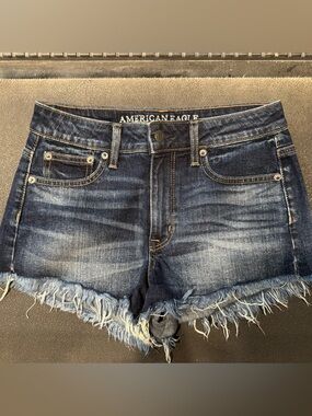American Eagle Outfitters Dark Blue Distressed Denim Jean Shorts